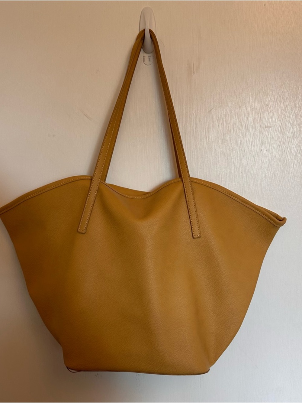 Mustard Pebbled Tote with Slim Shoulder Straps